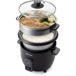 AROMA 6-Cup Black Rice Cooker with Removable Steam Tray ARC-363-1NGB