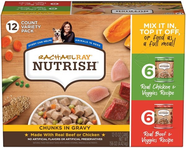 Rachael Ray Nutrish Chunks in Gravy Variety Pack Dog Wet Food， 13-oz can， 12 count