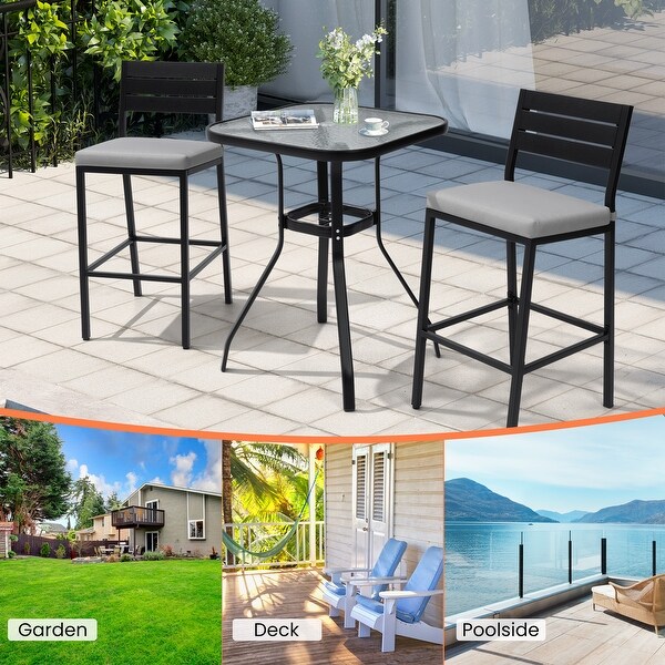 Pellebant Outdoor Tempered Glass Top Table with Umbrella Hole