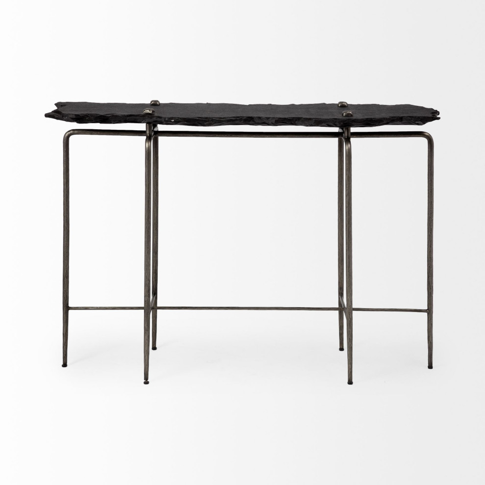 HomeRoots Black Slate Console Table With Iron Base   Industrial   Console Tables   by VirVentures  Houzz