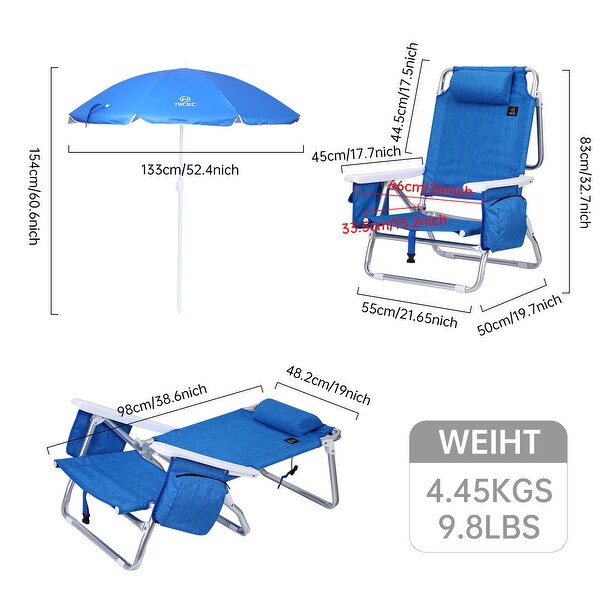 Backpack Beach Chair with Cooler and Umbrella，Cup Holder Outdoor，Ideal for Camping，BBQs，Travel，and Picnics