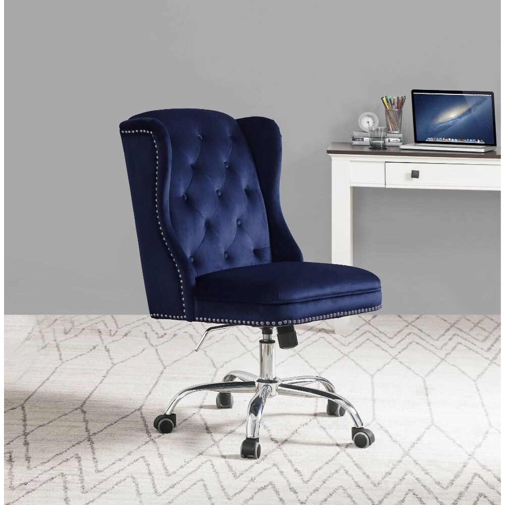 Armless Office Chair  Midnight Blue Velvet