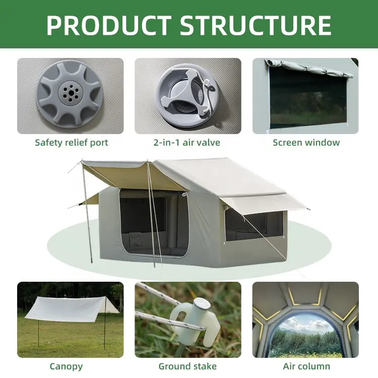 4 Person Easy Pop Up Glamping Outdoor Luxury Waterproof Tent PVC Portable Inflatable Camp Tent