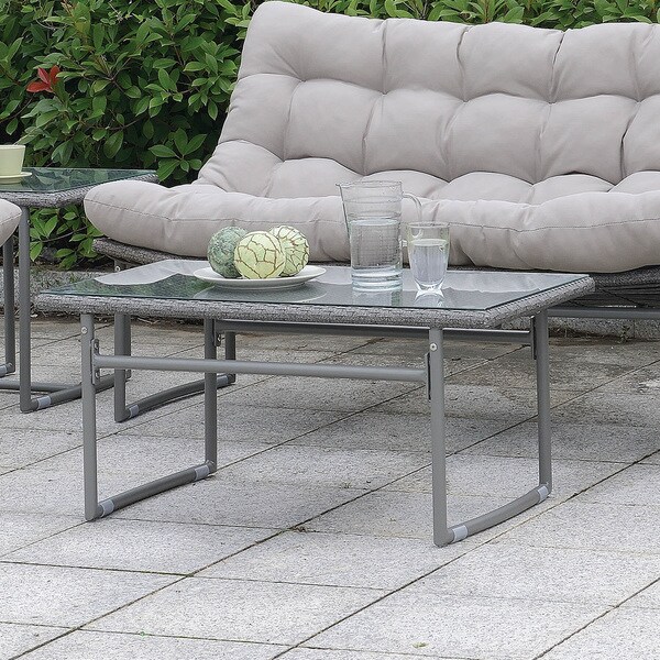 Anya Contemporary Grey 37inch Wide Glass Top Patio Coffee Table by Furniture of America