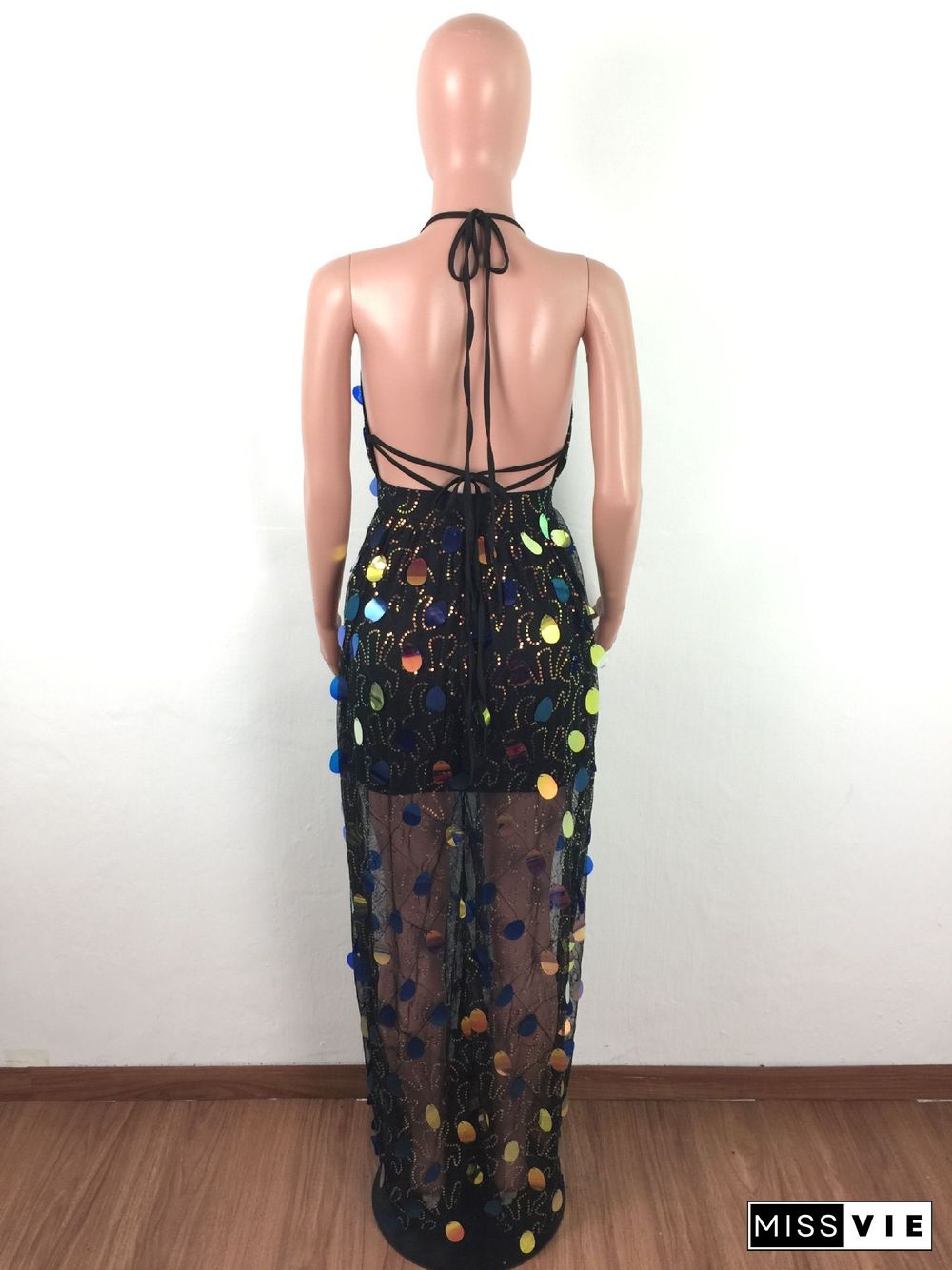 Fashion Backless Tie Sequin Sexy Dress