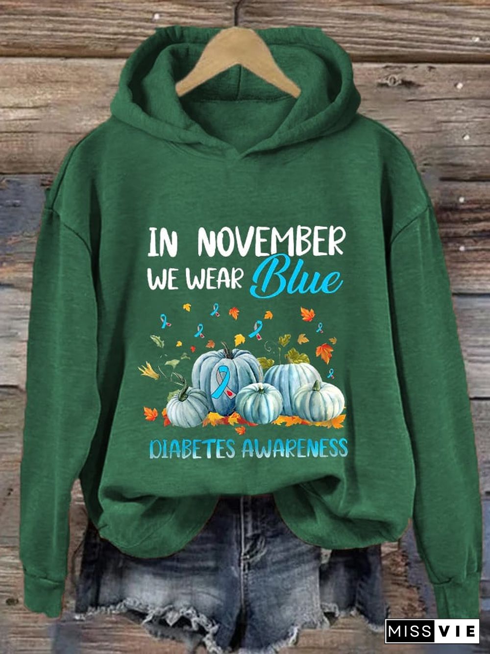 Women's Diabetes Awareness In November We Wear Blue Printd Hoodie