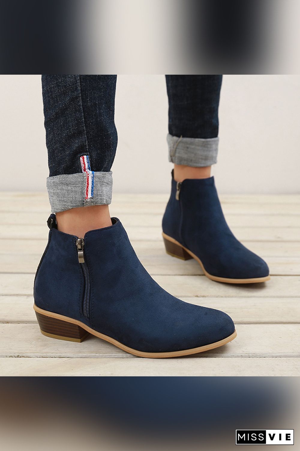 Side Zipper Short Heel Ankle Boots