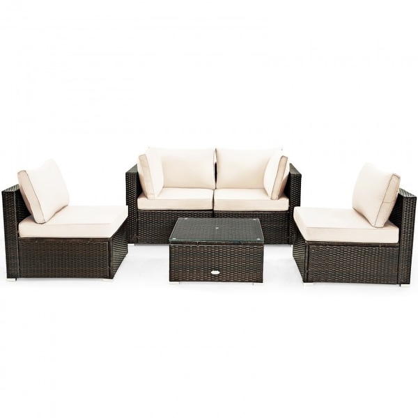 5Pcs Cushioned Patio Rattan Furniture Set