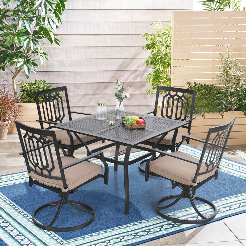 5 Pcs Outdoor Dining Set: Steel Swivel Dining Chair with Cushion and 37\