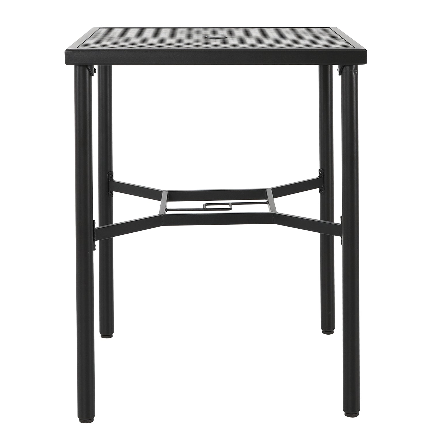 Nuu Garden 28 inch Patio Bar Table with Umbrella Hole, Steel Metal Frame Bar Height Bistro Table, Outdoor Bar Table for Garden, Backyard, Patio and Poolside, Black