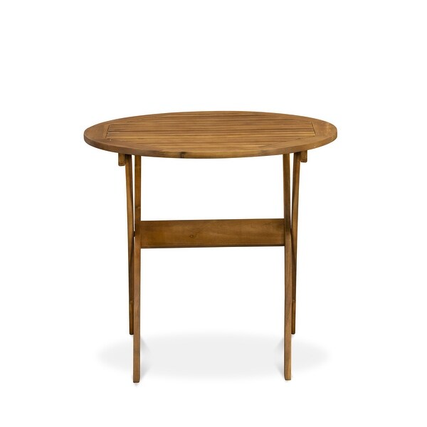 East West Furniture Folding Table Set Contains a Round Outdoor Wood Coffee Table and 2 Folding Side Chairs，Natural Oil