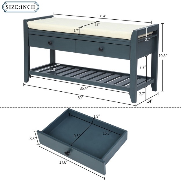 Entryway Storage Bench With Cushioned Seat Shoe Rack And Drawers modernluxe