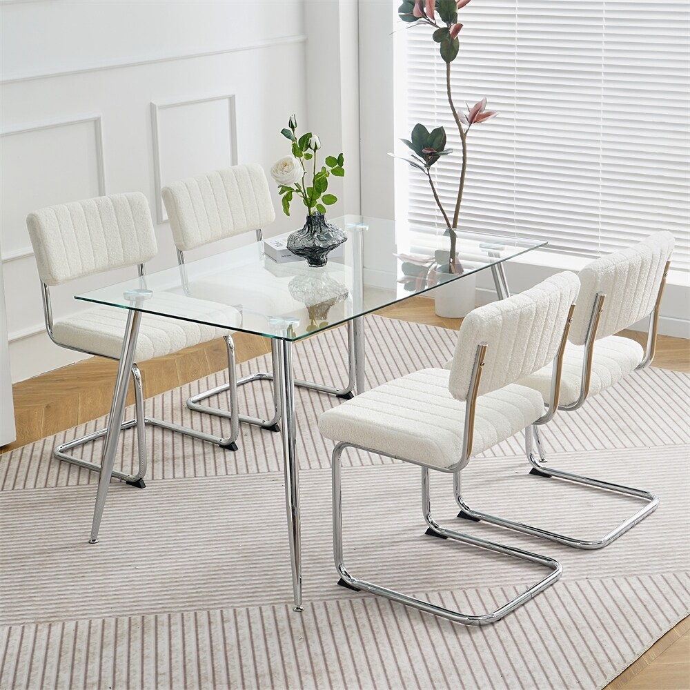 Modern Simple Light Luxury Dining Chair with Metal Leg(set of 4)