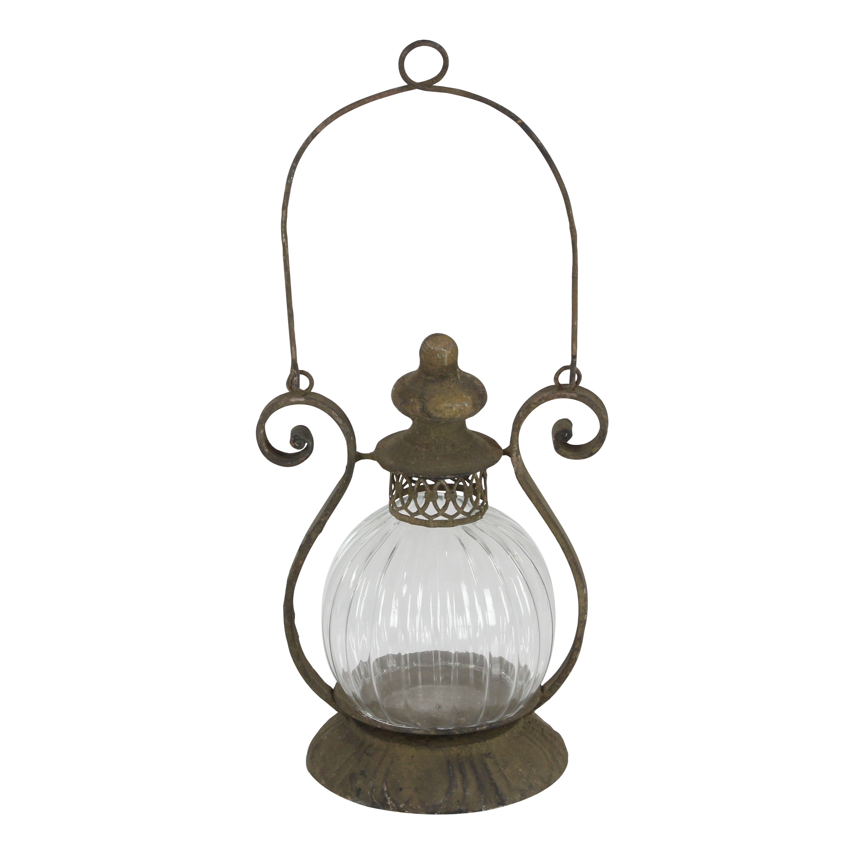 DecMode Brown Metal Candle Lantern with Handle