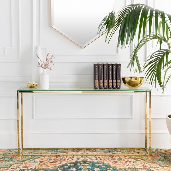 Eliana Glass and Metal Hand Crafted Console Table - Gold