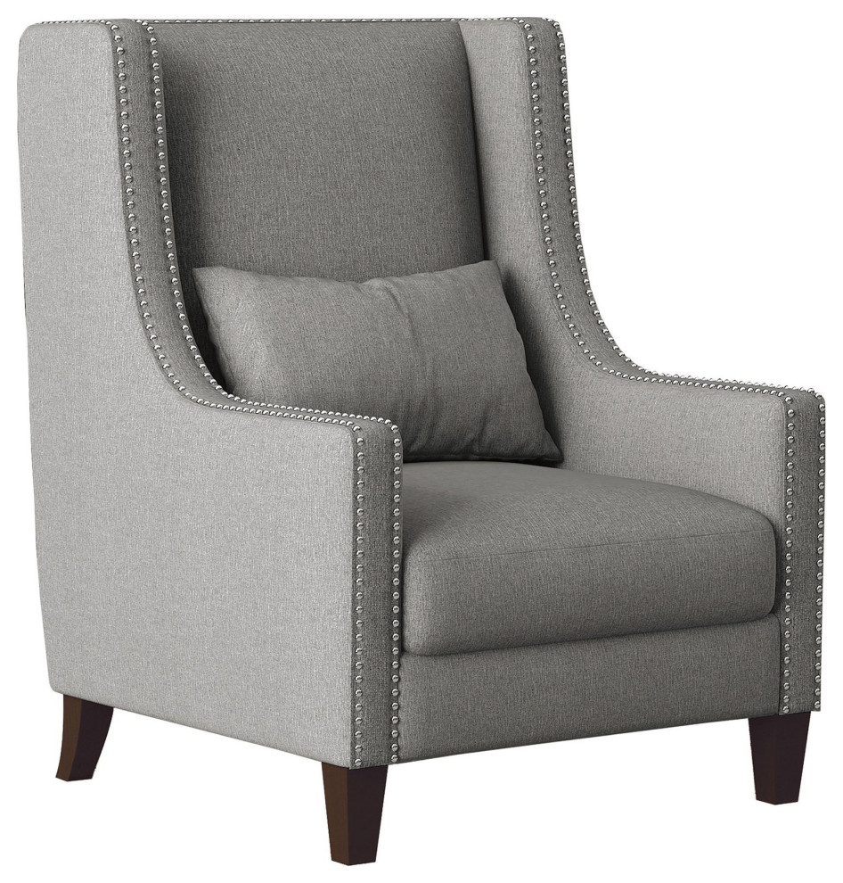 Elegant Accent Chair  Gray Textured Upholstered Seat With Sloped Arms  Nailhead   Transitional   Armchairs And Accent Chairs   by Declusia  Houzz