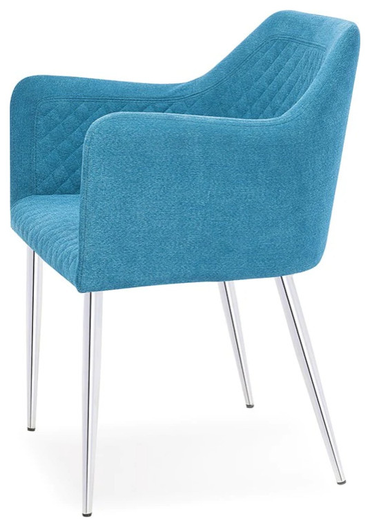 Isala Dining Chair  Blue Soft Fabric Seat With Chrome Legs   Midcentury   Dining Chairs   by Peachtree Fine Furniture  Houzz