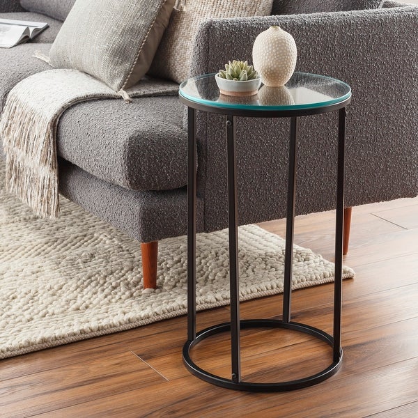 Zarna Modern Round Mixed Material Frame End Table - 24