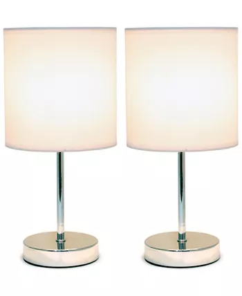 All The Rages Simple Designs Chrome Mini Basic Table Lamp with Fabric Shade 2 Pack Set