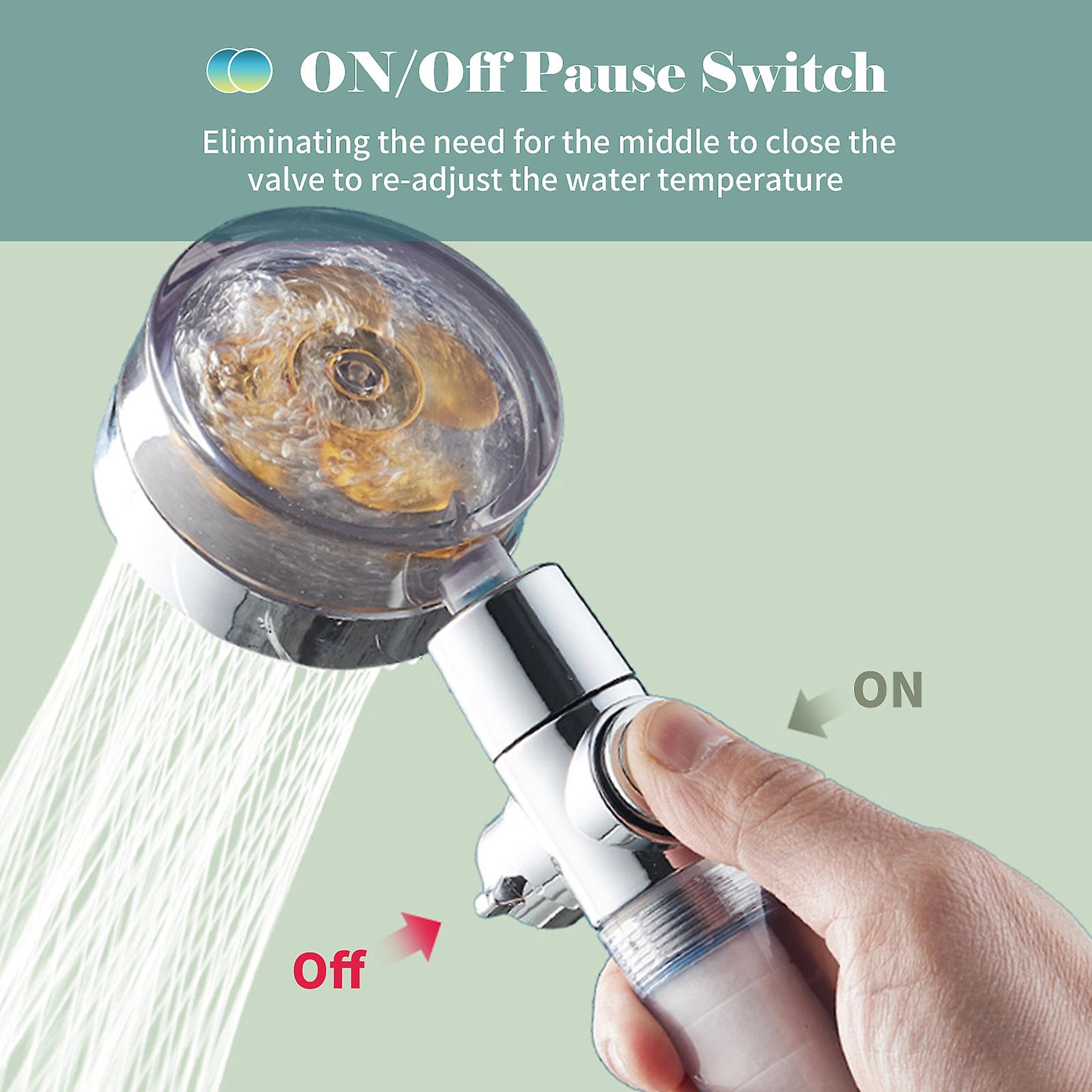 Handheld Shower Head With Turbo Fan On/off Pause Switch Cotton Filter High Pressure Showerhead G1/2 Rotating Bathroom Shower Head Replacement Adjustab