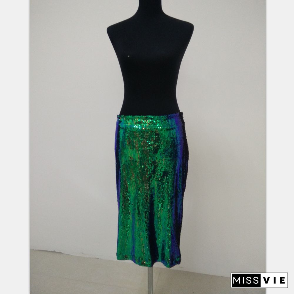 Green Sequin Half Length Skirt