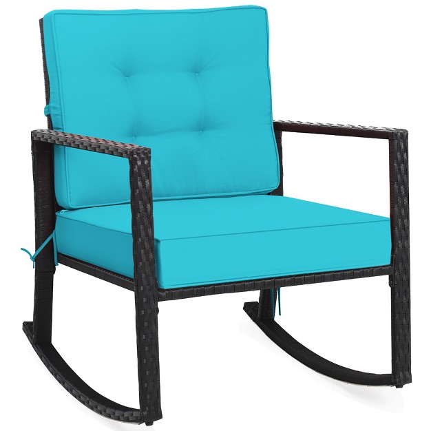 Costway Patio Rattan Rocker Chair Outdoor Glider Rocking Chair Cushion Lawn Turquoise