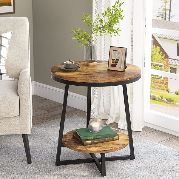 Industrial End Table， Round Side Table Table Small Coffee Accent Table