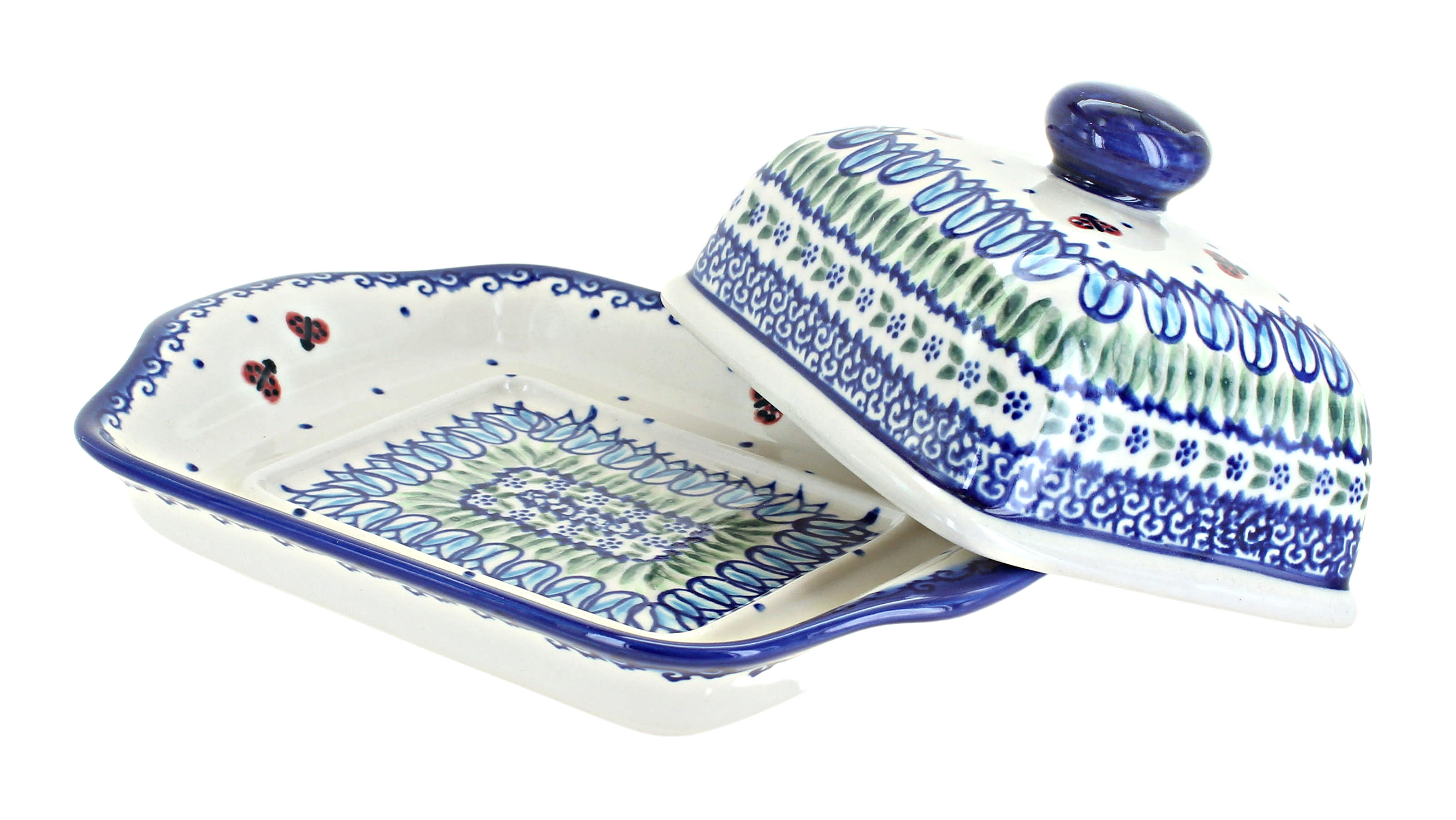 Blue Rose Polish Pottery Garden Tulip Butter Dish