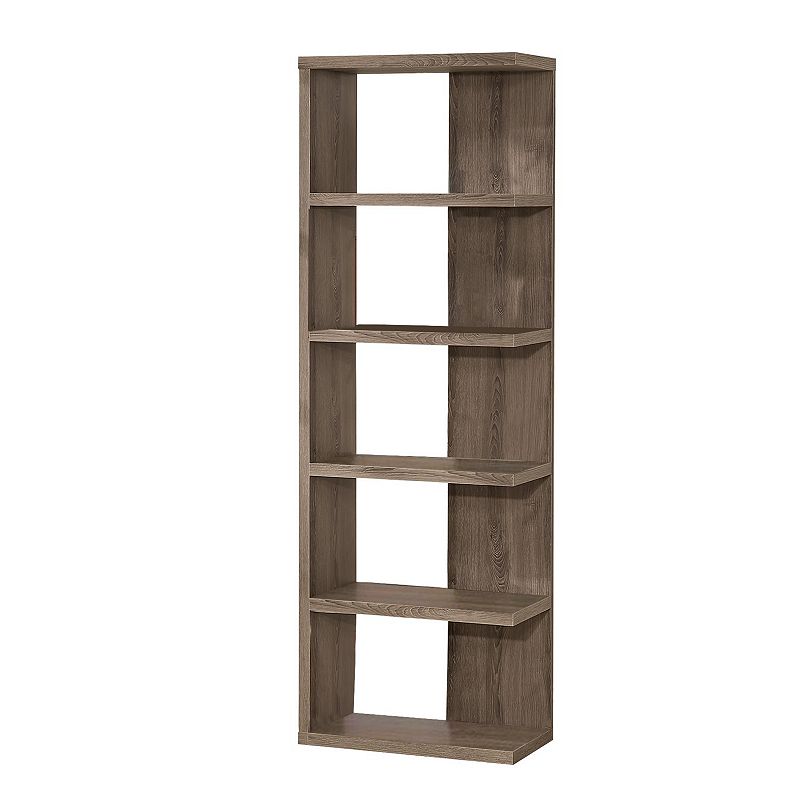 Spacious Semi Backless Wooden Bookcase， Gray