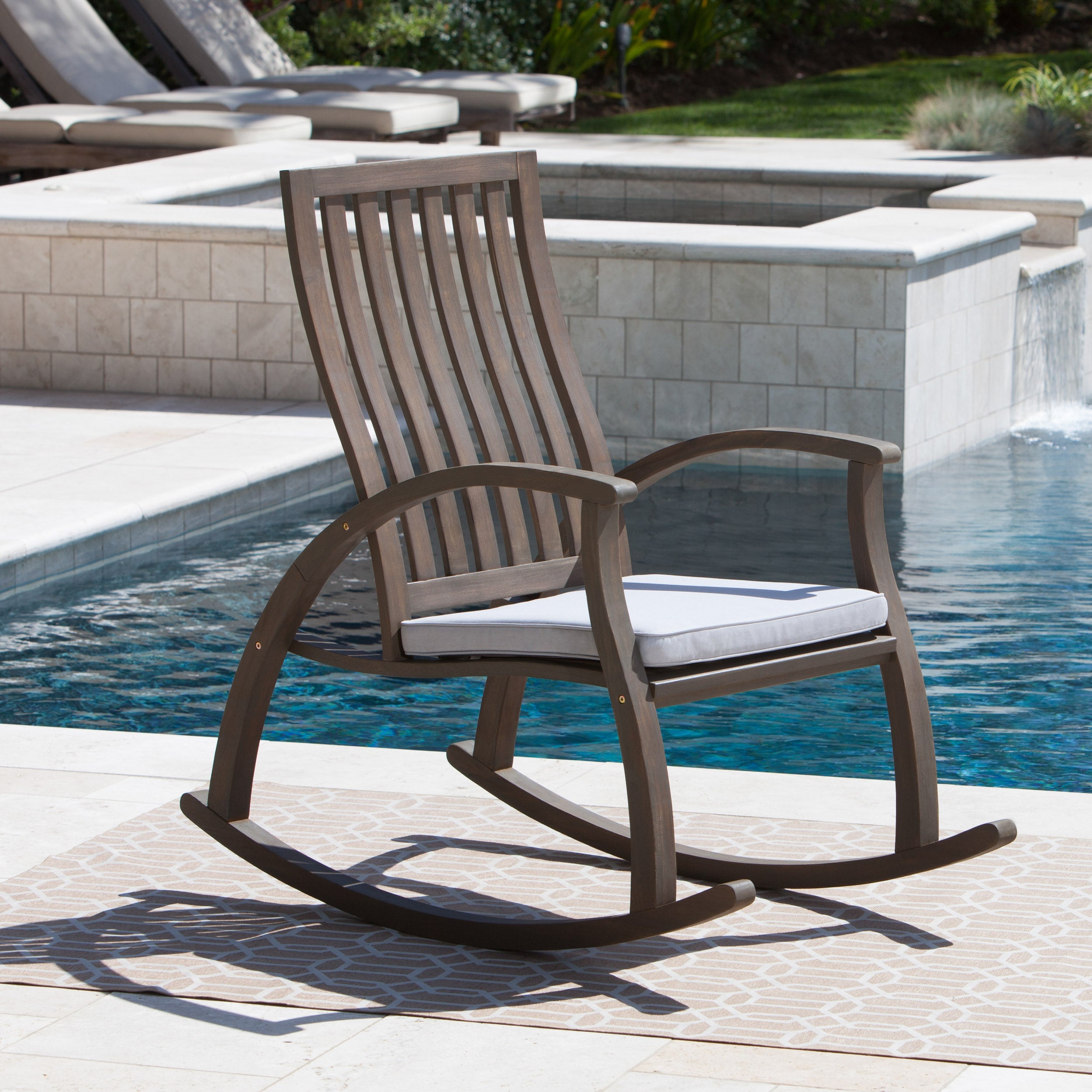 Cattan Outdoor Acacia Wood Rocking Chair with Water Resistant Cushion