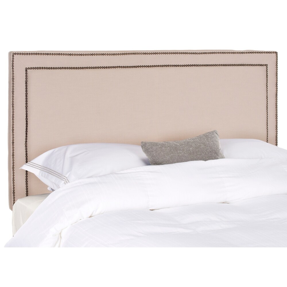 SAFAVIEH Cory Taupe Linen Upholstered Headboard  Brass Nailhead (Full)