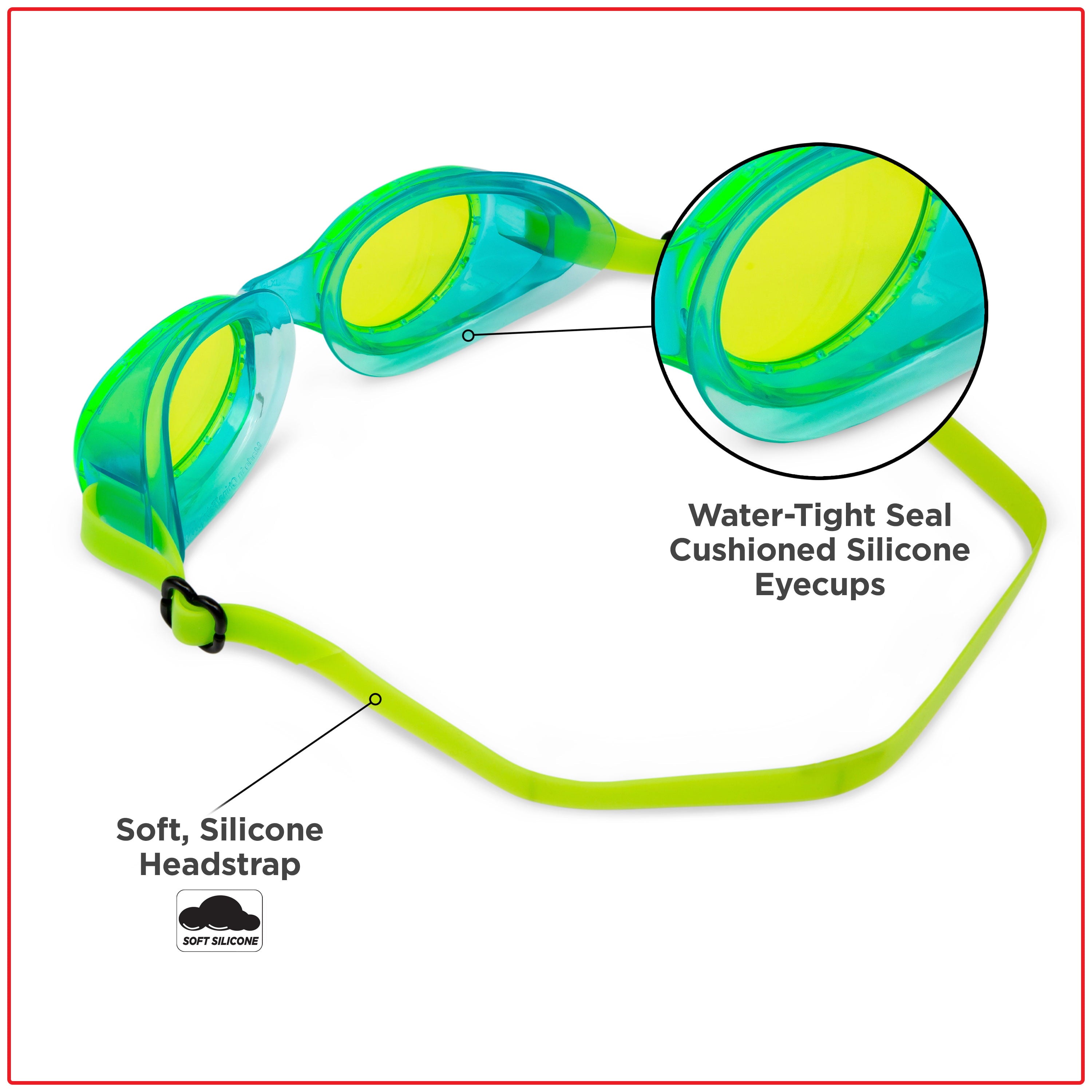 Dolfino Youth Latex Free Swim Goggles with Silicone Strap and UV Protection (3 Pack)