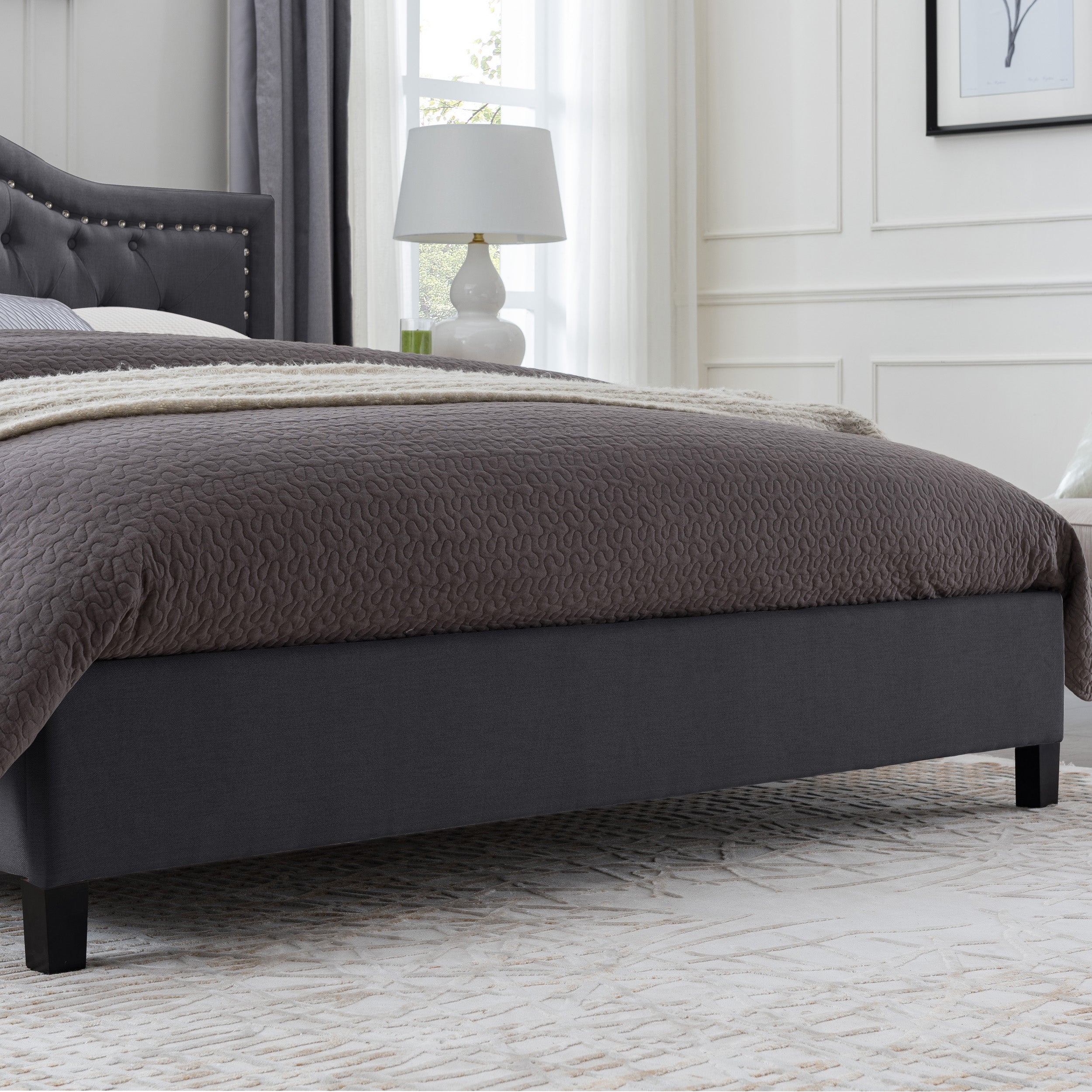 Dante Contemporary Upholstered Bed Set with Nailhead Trim