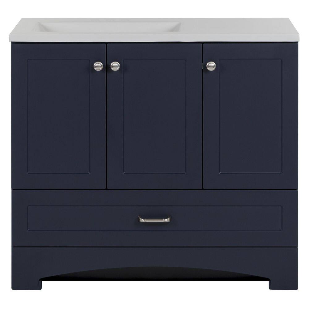 Glacier Bay Lancaster 36.25 in. W x 18.75 in. D Shaker Bath Vanity in Deep Blue with White Cultured Marble Top B36X20320