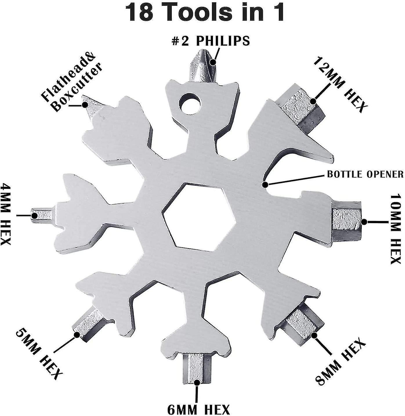 2 Pack 18-in-1 Snowflakes Multi Tool，stainless Steel Bottle Opener Wrench， Flat Cross Screwdriver Kit，outdoor Portable