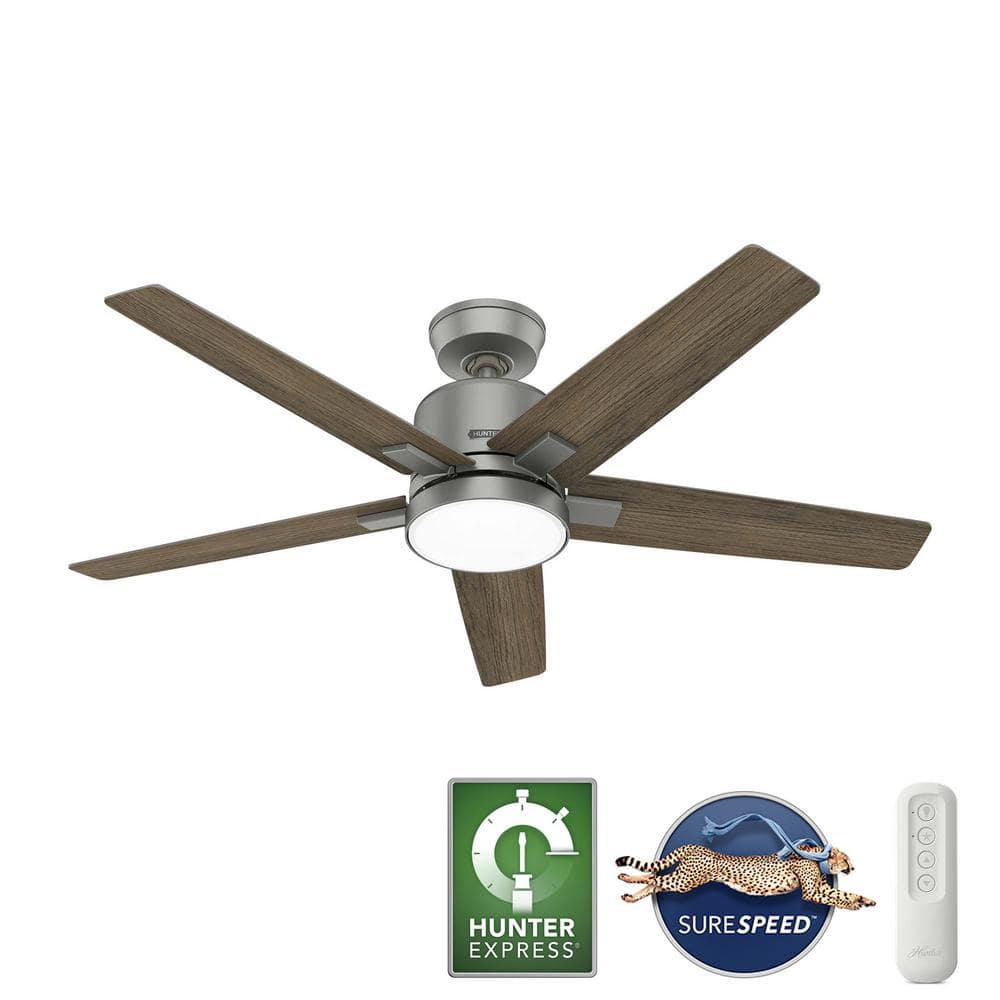 Hunter Acela 52 in Hunter Express Integrated LED Indoor Matte Silver Ceiling Fan with Remote and Light Kit Included