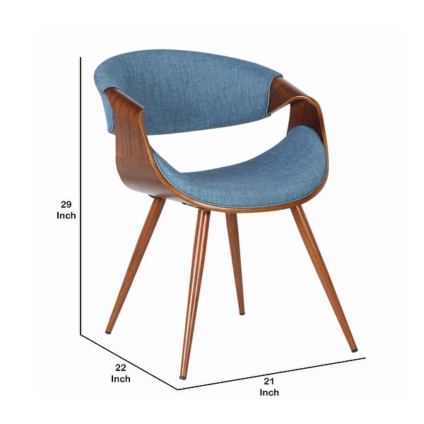 Curved Back Fabric Dining Chair with Round Tapered Legs， Brown and Blue