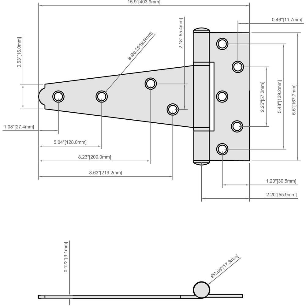 Everbilt 10 in. x 6-12 in. Zinc Plated Heavy-Duty Tee Hinge 15411