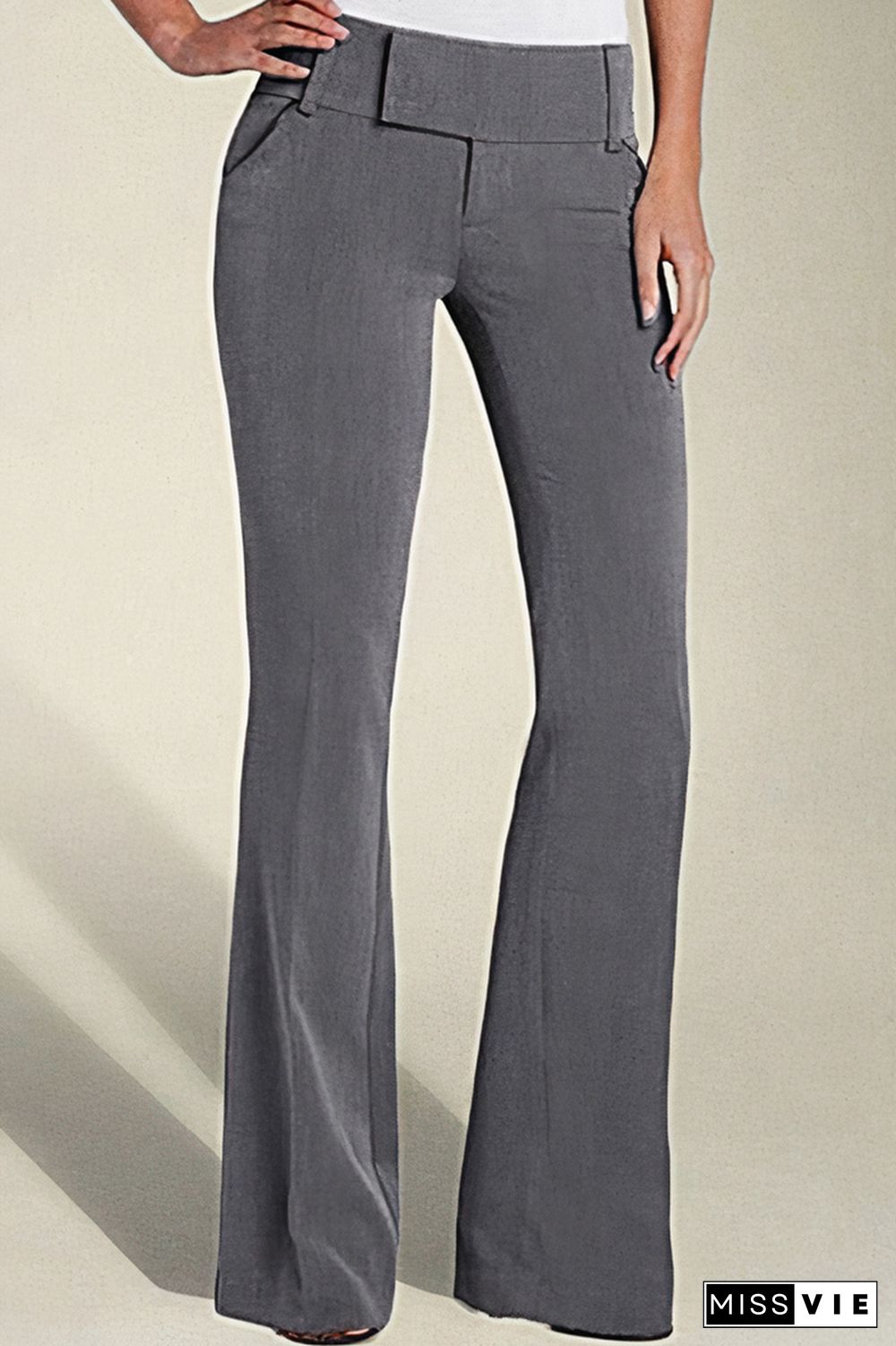 Solid Slant Pocket Low Rise Flare Pants