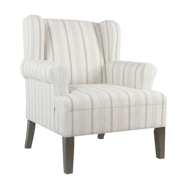 Stripped Pattern Fabric Upholstered Wooden Accent Chair with Wing Back， Multicolor