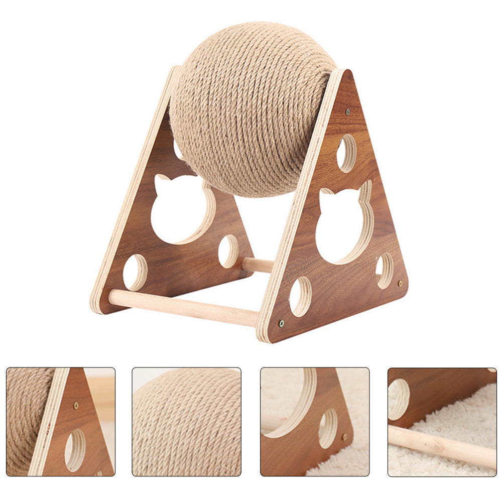 Homemaxs 1PC Wooden Cat Scratching Ball Sisal Rope Cat Climbing Stand Funny Cat Toy