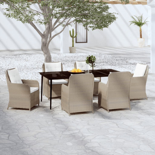 vidaXL Patio Dining Set 7 Piece Black Garden Outdoor Armchair Table and Chair   Tropical   Outdoor Dining Sets   by vidaXL LLC  Houzz