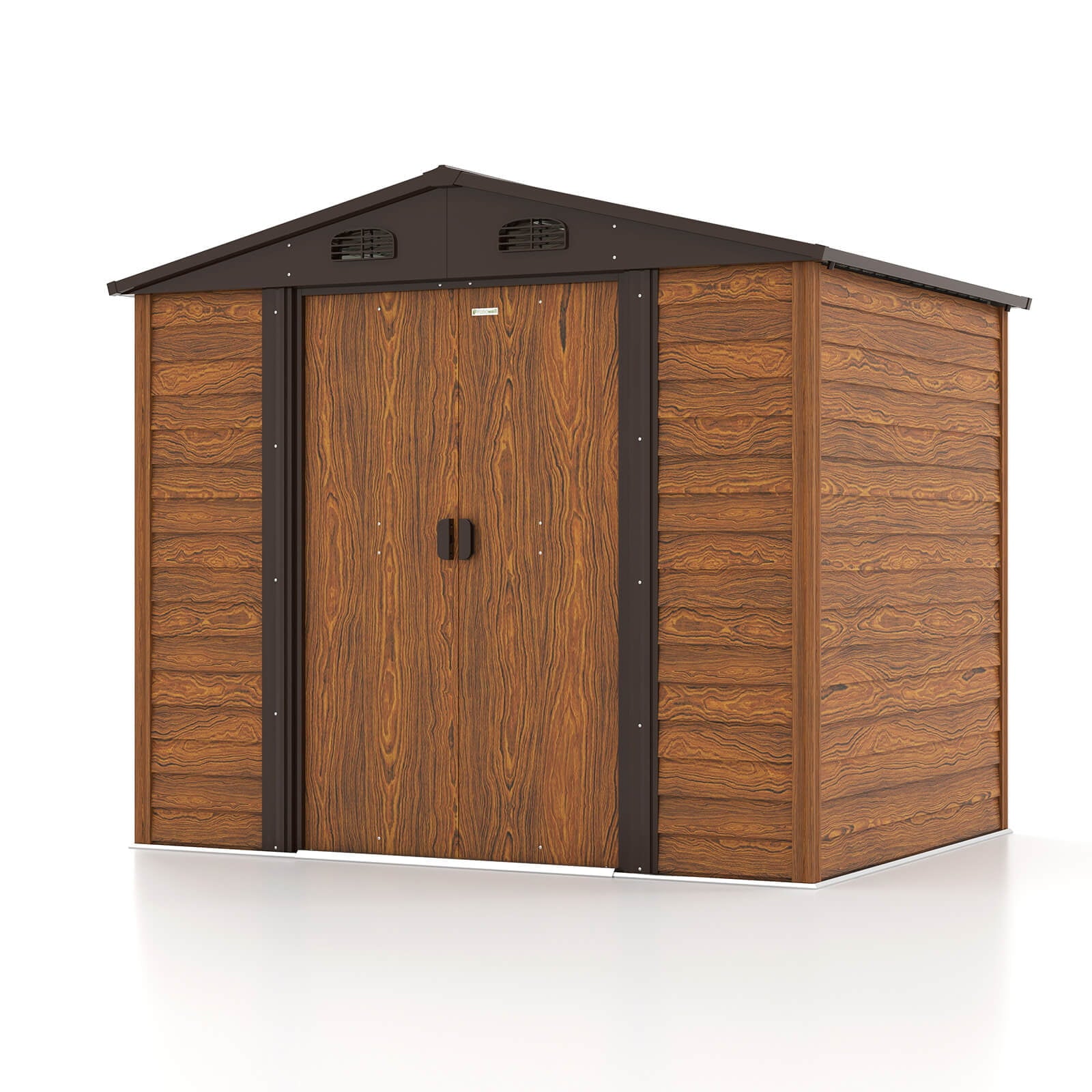 Patiowell luxurious 8 x 6 FT Wood Look Storage Shed for Outdoor, Steel Yard Shed with Design of Lockable Doors, Brown