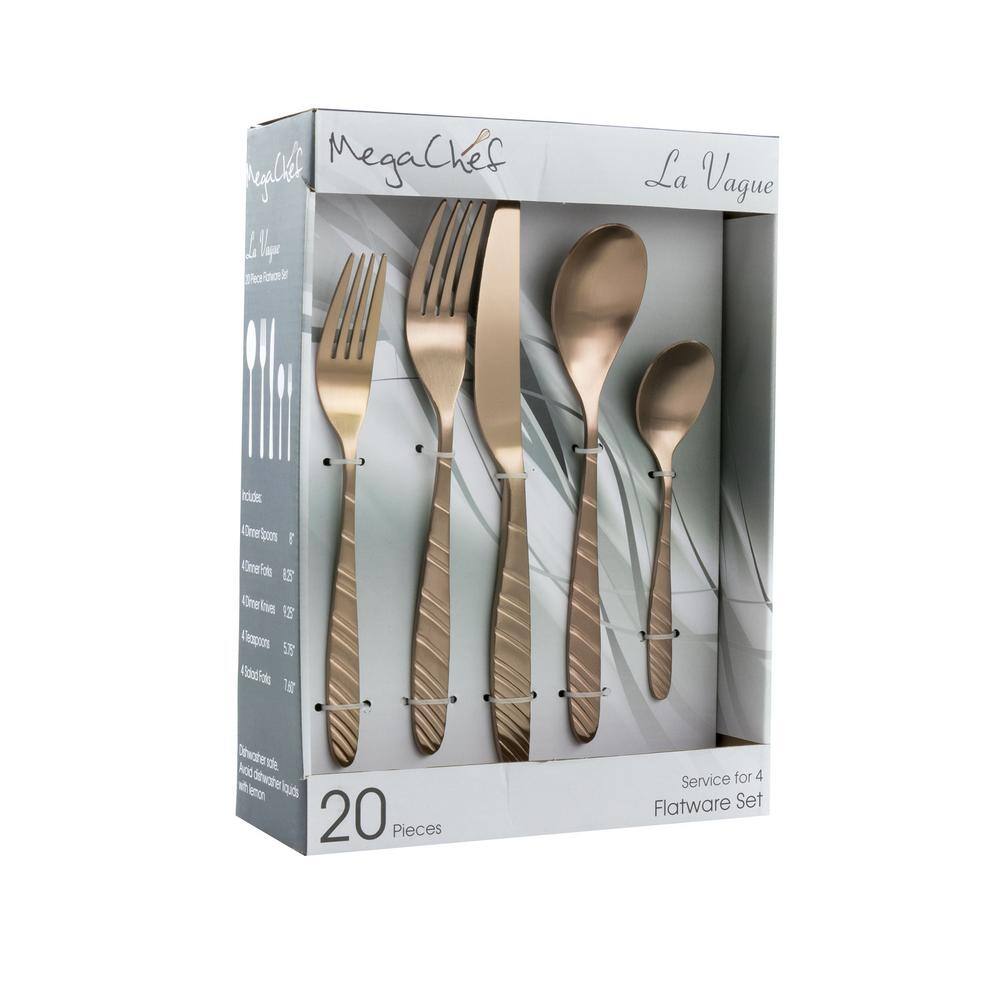 MegaChef La Vague 20-Piece Matte Rose Gold Stainless Steel Flatware Set (Service for 4) 985112467M