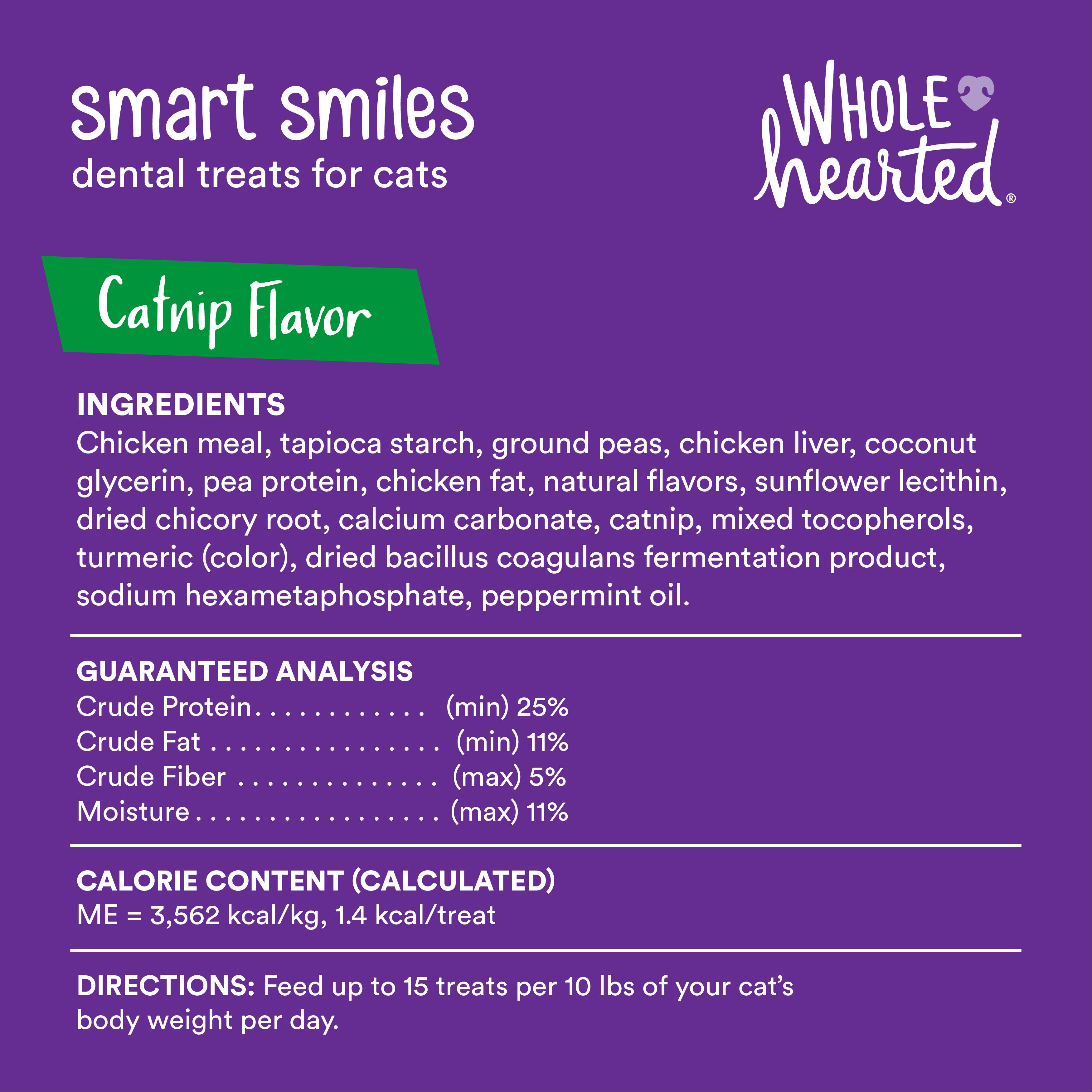 WholeHearted Smart Smiles Catnip Flavor Cat Dental Treats， 3 oz.