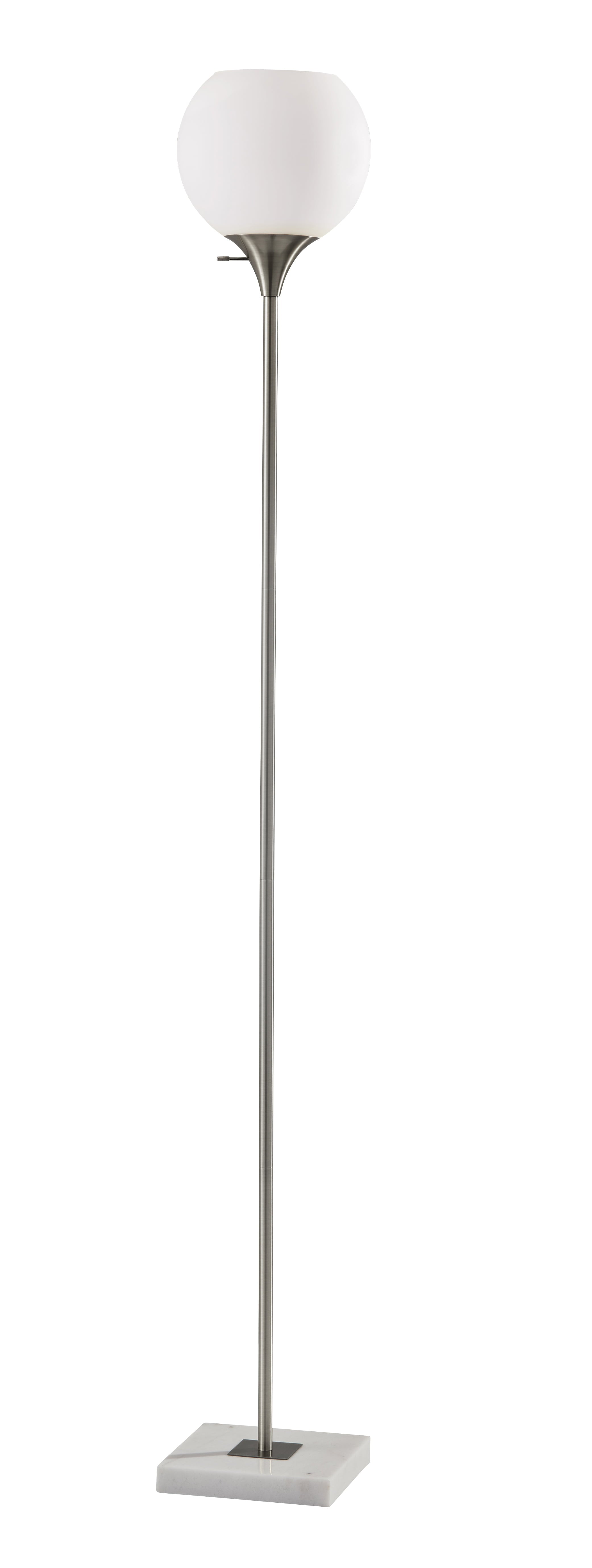 Fiona Torchiere Floor Lamp in a Brushed Steel Finish and White Marble Base