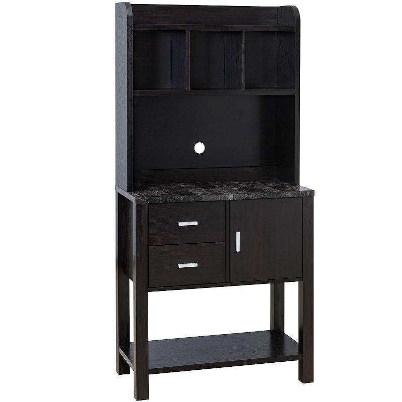 FC Design Red Cocoa and Faux Marble Black Baker's Cabinet with 2 Drawers and 4 Open Shelves