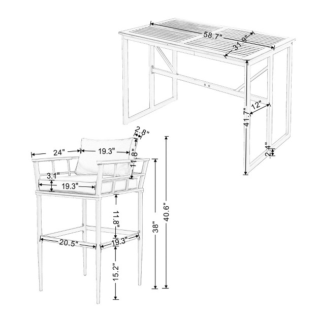 Steel Outdoor Dinner Set With Acacia Wood Handrails For Patio Balcony Or Backyard black Modernluxe