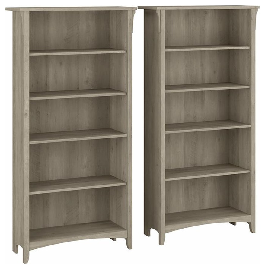 Pemberly Row Tall 5 Shelf Bookcase Set of 2 in Driftwood Gray   Engineered Wood   Transitional   Bookcases   by Homesquare  Houzz