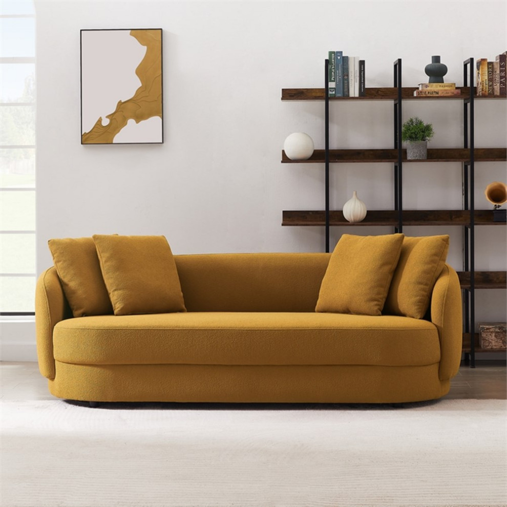 Perten Japandi Mid Century  Living Room Dark Yellow Fabric Sofa   Contemporary   Sofas   by Homesquare  Houzz